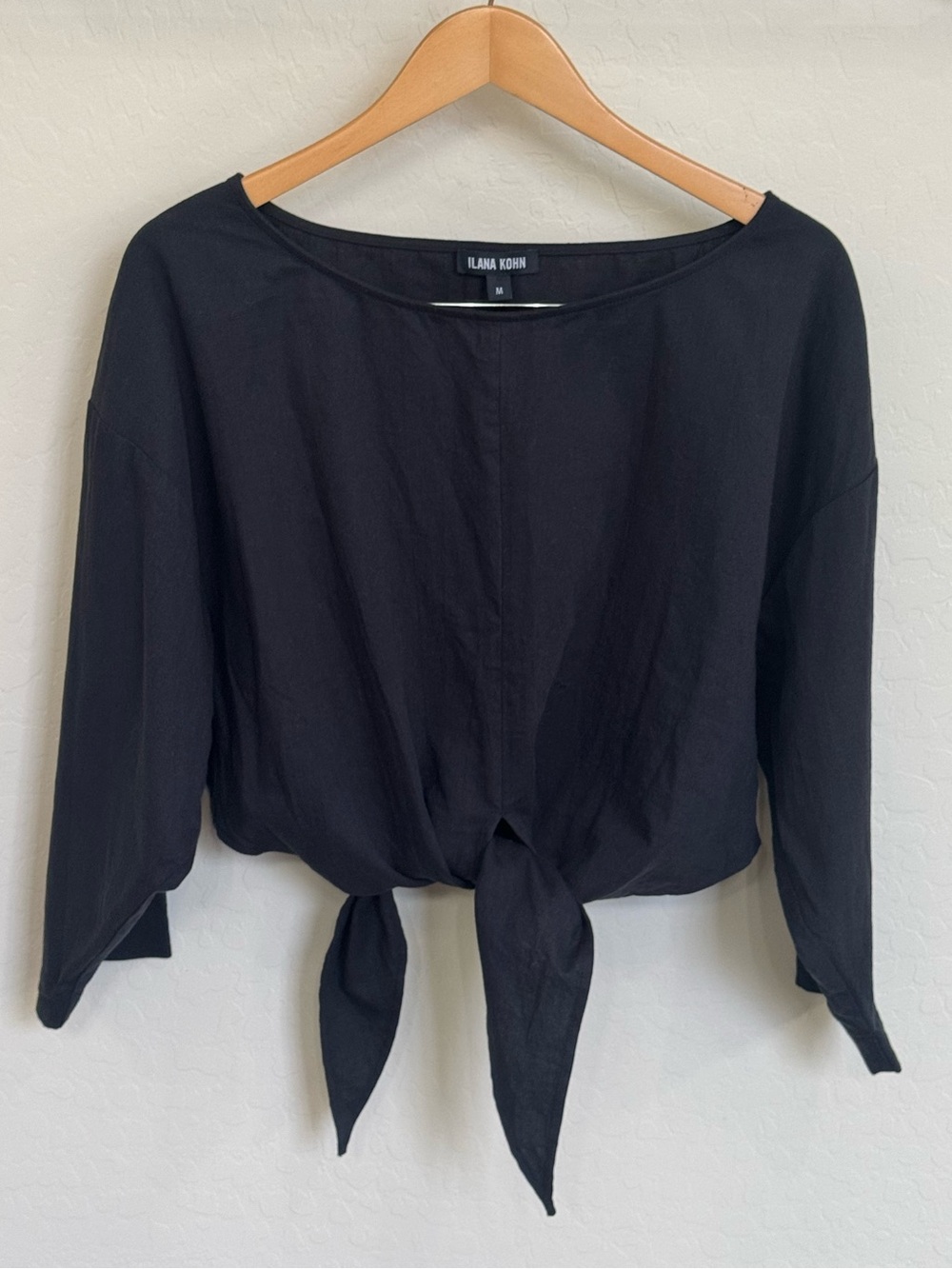 Ilana Kohn Black Gina Tie Front Crop Top Shirt M Like New